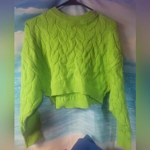 Pink Rose NWT Electric Green Crop Cable Knit‎ Crop Sweater Size Small